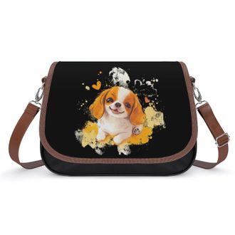 Generic Cute Dog Watercolor Crossbody Bags for Women Fashion Leather Shoulder Handbags With Adjustable Strap