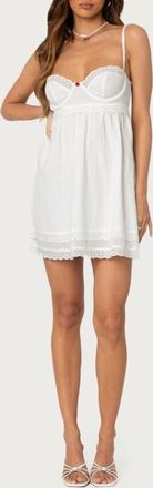 Edikted Bonny Lace Trim Minidress in White at Nordstrom, Size X-Large