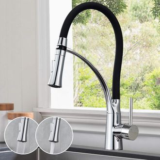 OEM Grifo De Cocina Flexible, Negro Y Plateado, Ca&ntilde;o Giratorio De 360&deg;, Rociador Extra&iacute;ble, Doble Funci&oacute;n (agua Fr&iacute;a/caliente), Silicona Negra - Ulisem