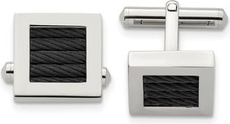 Diamond2Deal Stainless Steel Polished Black IP-plated Wire Square Cufflinks