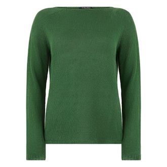 Max Mara Round-neck Knitwear, female, Green, Size: XS Linen Sweater with Boat Neck