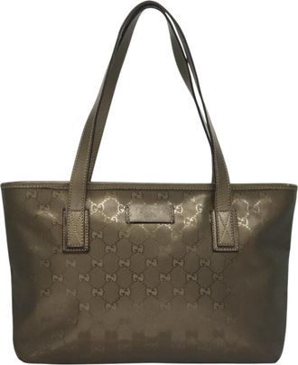 Gucci Gg Imprimé Khaki Leather Tote Bag (Pre-Owned)