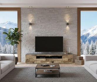 Dmora Dmora - Mueble De Televisi&oacute;n Dmarso, Aparador Bajo Para Sal&oacute;n Con 3 Puertas, Base Soporte Tv, 100% Made In Italy, Cm 200x40h37, Pizarra Y Arce