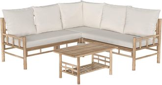 Rendez-Vous D&eacute;co Sof&aacute; de jard&iacute;n blanco de bamb&uacute; con sof&aacute; en esquina y mesa baja