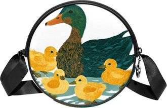 Generic Circle Crossbody Bag for Women, Cute Ducks Small Sling Bag Daypack with Zipper Adjustable Shoulder Straps Casual Ladies Girls Round Purse