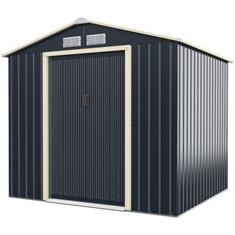 Costway Costway 7x4ft Metal Storage Shed & Extension Kit Lockable Tool Storage House in Grey