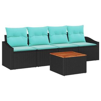 vidaXL Conjunto De Sof&aacute;s De Jard&iacute;n 5 Pcs Negro Rat&aacute;n Sint&eacute;tico Vidaxl