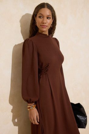 Trendyol Modest Dames Bruin Effen Maxi Lang Casual A-lijn Modest Jurken