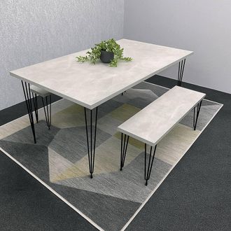 Kosy Koala Modern Grey Dining Table with 2 Benches Dining Room Furniture in Brown