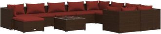 vidaXL Set Muebles De Jard&iacute;n 11 Pzas Y Cojines Rat&aacute;n Sint&eacute;tico Marr&oacute;n Vidaxl