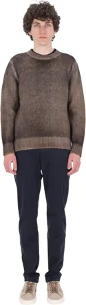Avant Toi Brown Brushed Cashmere-Silk Crewneck Sweater