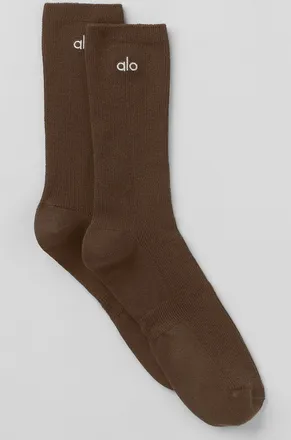 Alo | Half-Crew Understated Socks in Espresso, Size: Medium