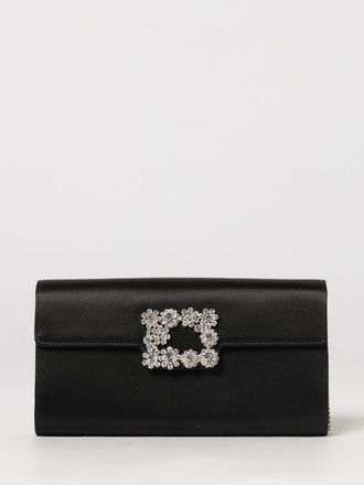 Roger Vivier Clutch Flower in raso con cristalli e tracolla in maglia metallica
