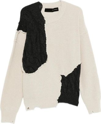 Isabel Benenato Isabel Benenato, Truien & Vesten, Heren, Beige, M, Wol, Beige Kabeltrui Distressed Sweater