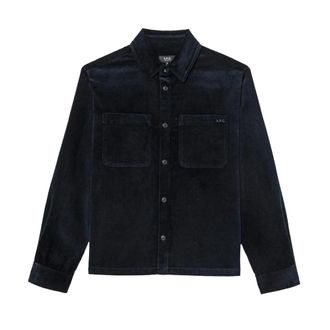 A.P.C. Light Jackets, male, Blue, XL, Blue Marine Shirt with Anchor Embroidery