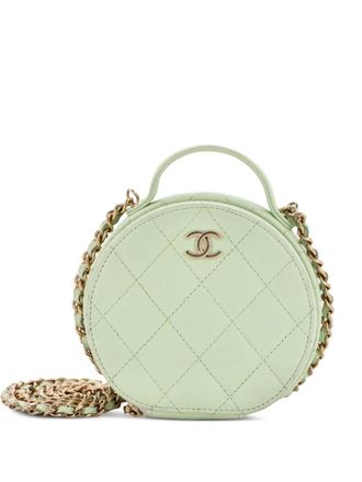 Chanel Handle With Care Round Vanity Case met ketting gewatteerde Caviar kleine crossbodytas - Groen