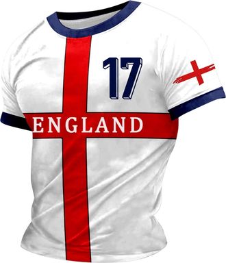 Generic Mens England Print T Shirt Short Sleeve Crewneck Casual Tee Top British Flag Graphic T Shirt for Football Rugby Fan St GeorgeDay WorIdCup Summer Stree