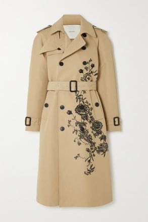 Adam Lippes Trench Doppiopetto In Twill Ricamato Con Cintura - Marrone