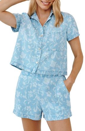 Bella Dahl Floral Crop Camp Shirt in Vintage Fleur Denim at Nordstrom, Size X-Small