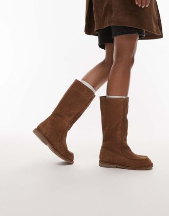 Bronx Stivali al ginocchio morbidi in camoscio color castagno-Oro
