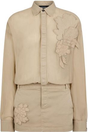 Dsquared2 floral-appliqu&eacute; cotton shirt dress - women - Cotton/Cotton/Elastane - 38 - Neutrals