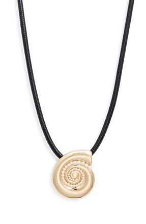 Open Edit Micro Faux Pearl Shell Cord Pendant Necklace in Black- White- Gold at Nordstrom