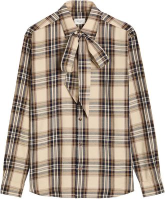 Saint Laurent Checked Tie-neck Cotton-blend Shirt - Multicoloured 1 - S (UK8-10 / S)