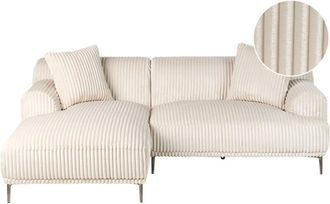 Beliani Beliani - Corduroy Right Corner Sofa 3 Seater Jumbo Cord Off White Stenum