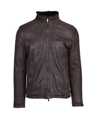 Volfagli Smooth Leather Brown Jacket with High Collar and Zip Closure