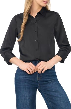 CeCe by Cynthia Steffe Button Front Satin Shirt in Rich Black at Nordstrom, Size Medium