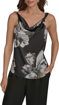 DKNY Printed Cowl Neck Charmeuse Top in Blk Multi at Nordstrom, Size X-Large