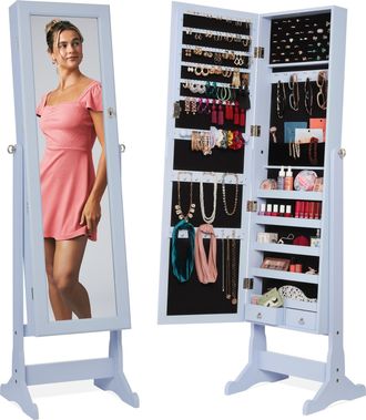 Best Choice Products Jewelry Armoire Cabinet, Full Length Mirror w/ Velvet Storage Interior, Lock