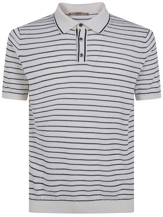 Nuur Two Tone Striped Short Sleeved Polo Neck T-Shirt