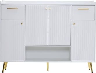 Urban Meuble Zapatero blanco con 2 cajones, 4 puertas y patas de metal dorado