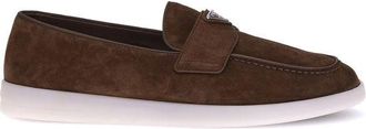 Prada Mens Suede Loafers Metal Logo Detail - Brown Rubber - Size 40.5 EU/IT