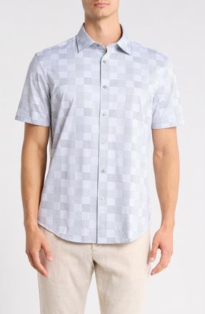 Bugatchi Short Sleeve Woven Shirt in Platinum at Nordstrom Rack, Size Small