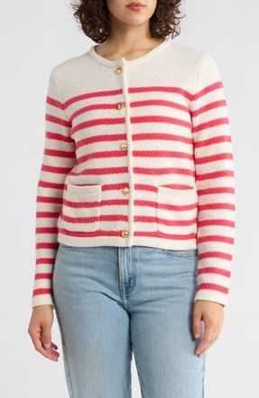 Caslon Stripe Sweater Jacket in Ivory- Red Reggie Stripe at Nordstrom Rack, Size X-Small