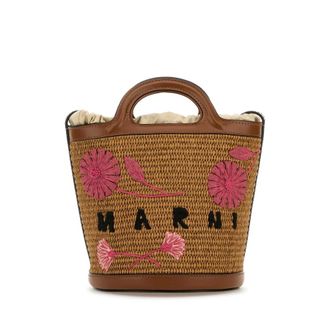 Marni Brown Raffia And Leather Tropicalia Bucket Bag