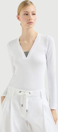 Brunello Cucinelli Ribbed jersey T-shirt in White at Nordstrom, Size Xx-Large Eu