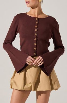 ASTR the Label Nylah Flare Sleeve Cardigan in Brown at Nordstrom Rack, Size Small