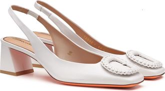 Santoni Leather Mid-Heel Slingback in White at Nordstrom, Size 7.5