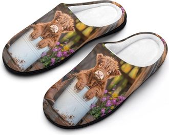 Generic Cute Cow Highland Cow (4) Womens Slippers Warm House Slippers Indoor House Shoes with Anti-Skid Rubber Sole
