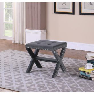 Best Master Furniture Velvet Fabric Upholstered Square Accent Bench in Gray