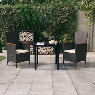 vidaXL Juego De Comedor De Jard&iacute;n 3 Piezas Con Cojines Negro Vidaxl
