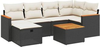 vidaXL Vidaxl - Set De Comedor De Jard&iacute;n 7 Pzas Y Cojines Rat&aacute;n Sint&eacute;tico Negro