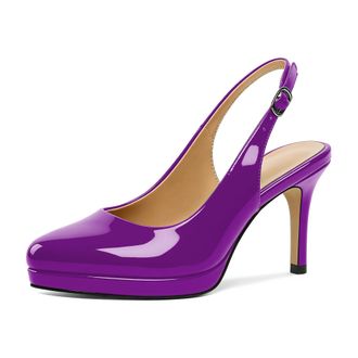 EDEFS Womens Purple Patent Slingback Heels with 3.5 Inch High Heel Platform Elegant Court Shoes for Office and Evening Wear UK2
