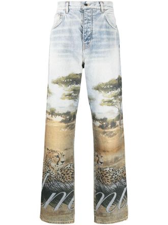 Amiri graphic-print cotton jeans - men - Cotton - XXXXL - Blue