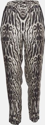 Roberto Cavalli Black Leopard Print Silk Drawstring Waist Trousers