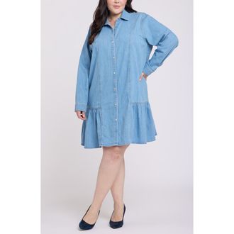 NYDJ Ruffle Hem Long Sleeve Denim Shirtdress in Faded Beam at Nordstrom, Size 3 X