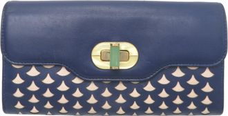 Bulgari Beige Navy Leather Long Wallet (Bi-Fold) (Pre-Owned)